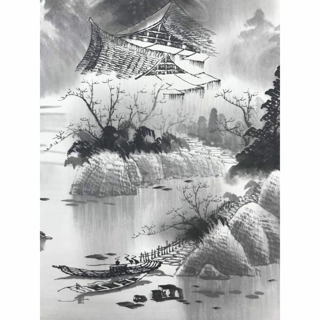 作者不詳/煙雨竹舟図/中国山水図/山水図/掛軸☆宝船☆AB-497の通販 by