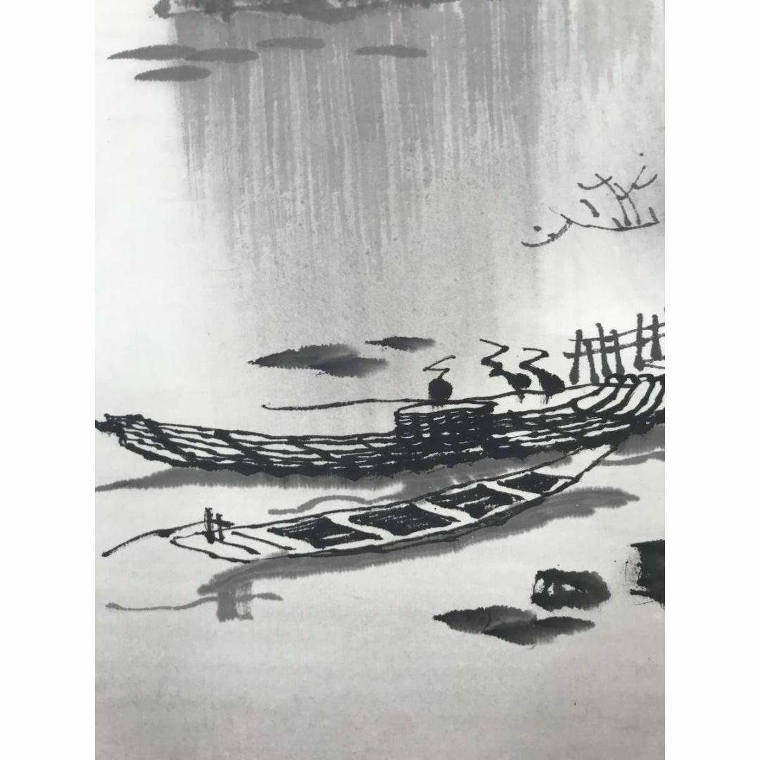 作者不詳/煙雨竹舟図/中国山水図/山水図/掛軸☆宝船☆AB-497の通販 by