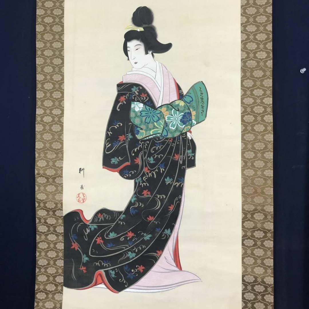 真作】山田耕甫/美人画/掛軸☆宝船☆AB-534