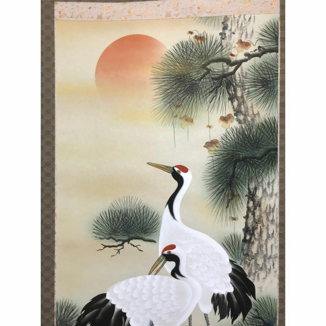 真作/美節/松上双鶴図/布袋屋掛軸HD-900 真作/