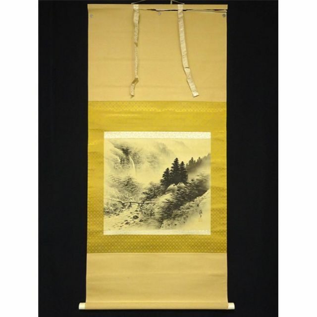 掛軸 小林渓月『水墨山水図』絹本 肉筆 共箱付 掛け軸 a11306の通販 by