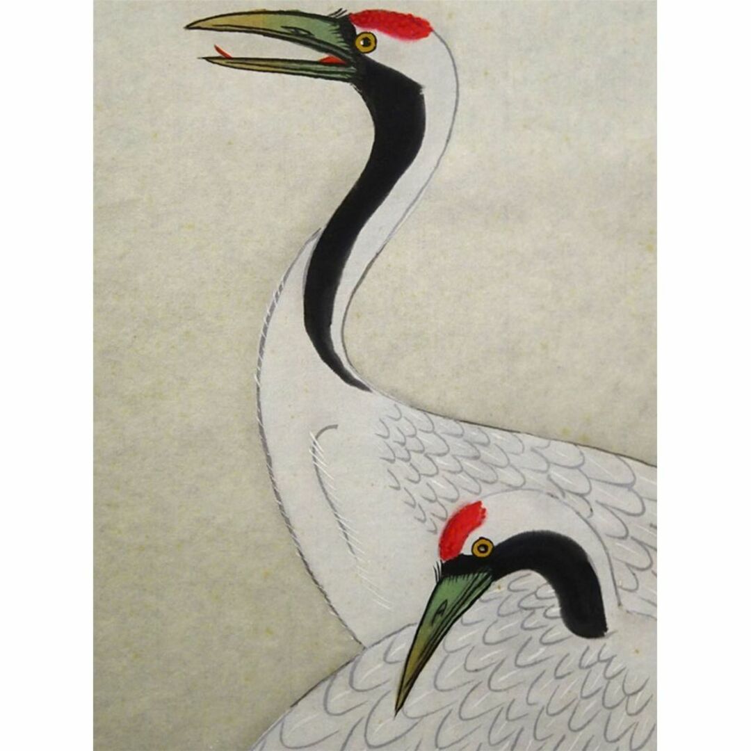 掛軸 千春『鶴之図』日本画 絹本 肉筆 共箱付 掛け軸 p083113の通販 by