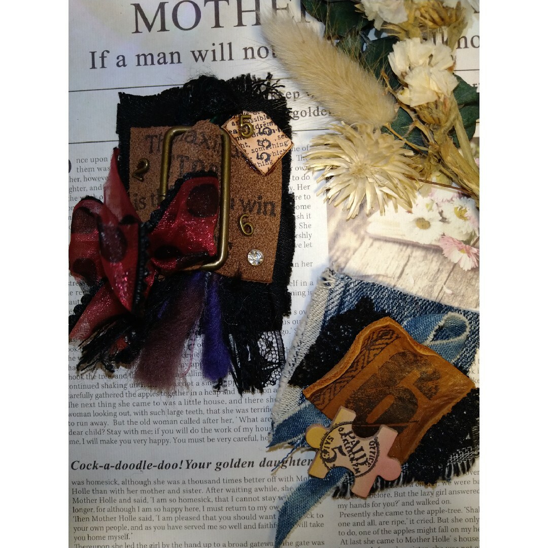 ○限定○ハンドメイド○デニムリメイク＆革タグ2個セット0468○の通販