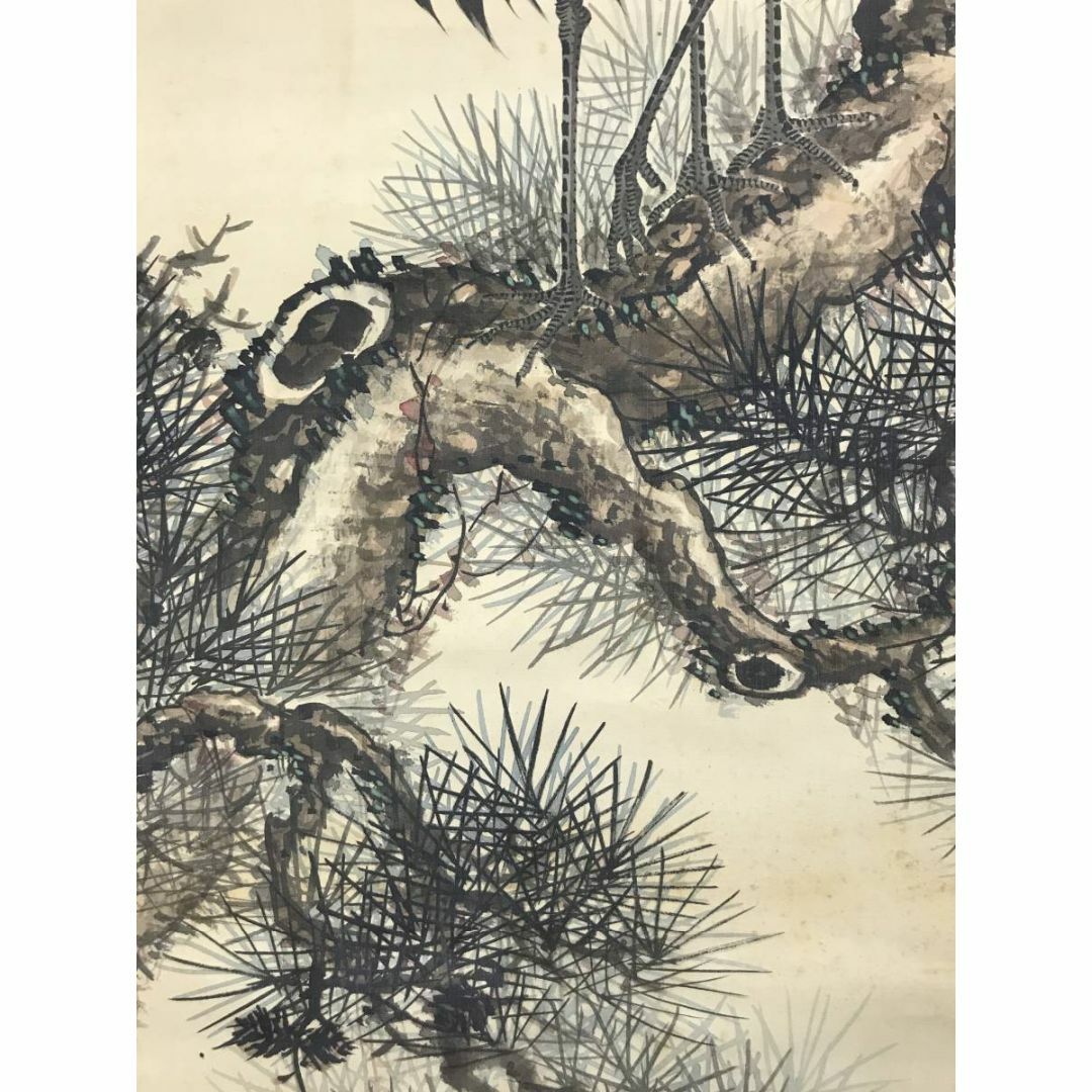 真作】雲陵/松上双鶴画賛/鶴図/松鶴図/掛軸☆宝船☆AC-506の通販 by