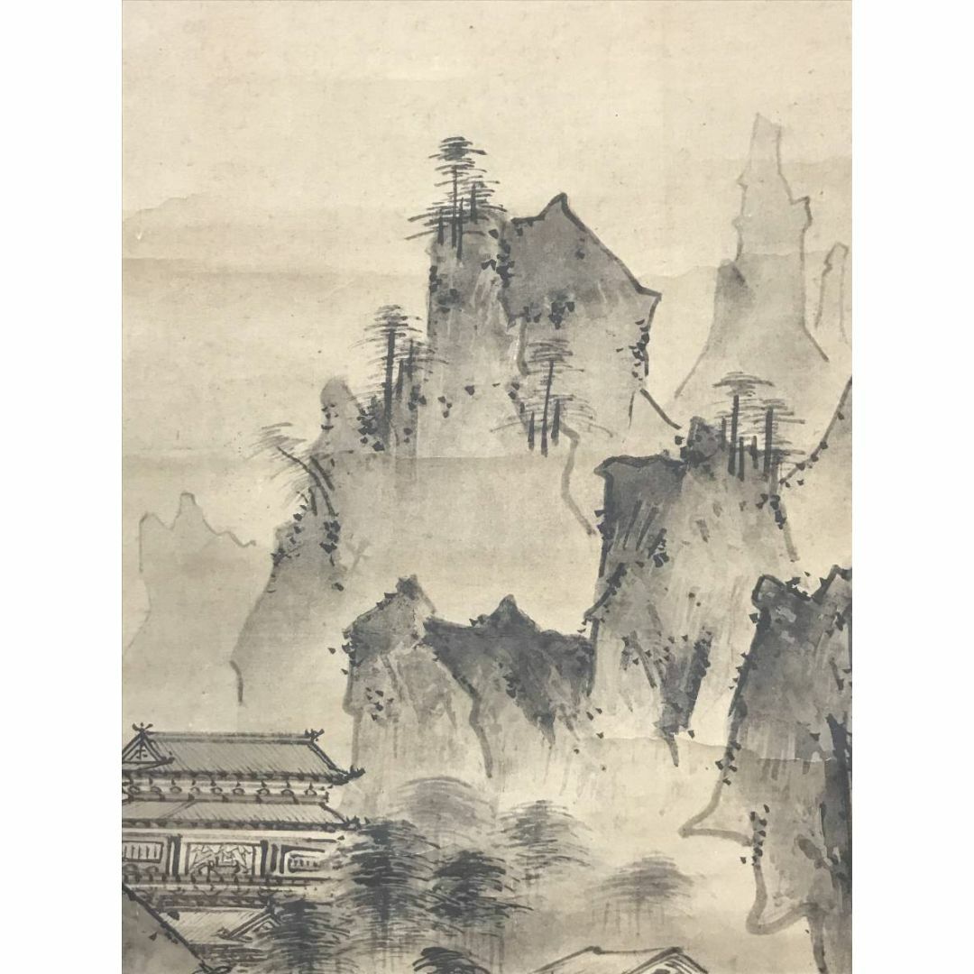 模写】雪村/秋冬楼閣山水図/山水図/人物図/双幅/掛軸/名家伝来/AC-533