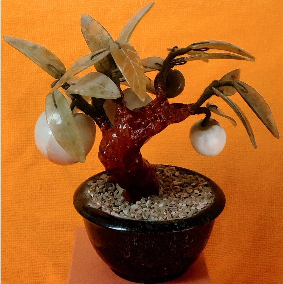 石細工【桃の木】 桃 中国美術 石造り置物 インテリアオブジェ 盆栽