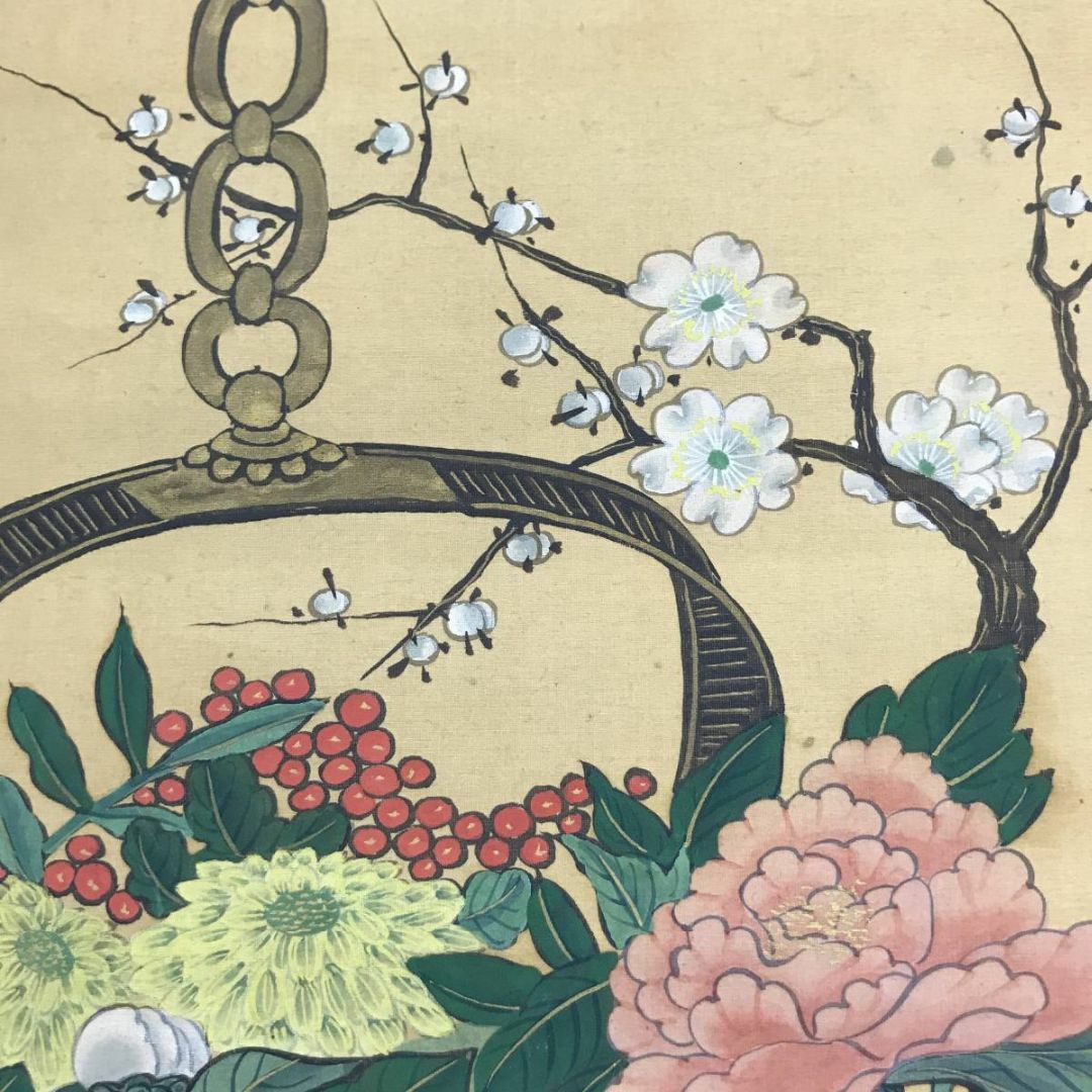 模写】柳沢淇園/籠花図/花図/花鳥図/掛軸☆宝船☆AD-5の通販 by 掛軸