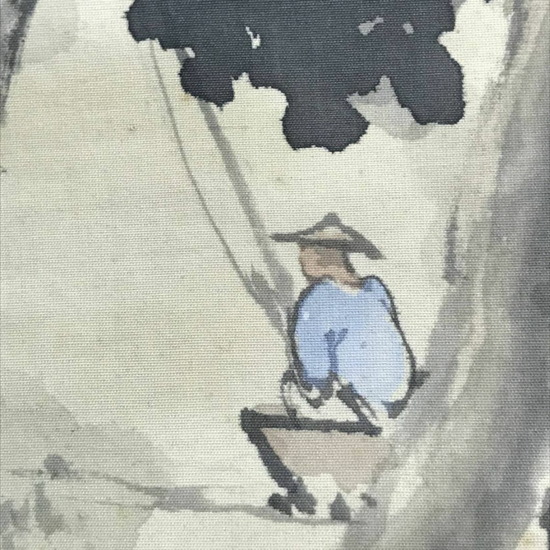 真作】藤井松山/湖水漁夫山水図/山水図/釣人図/掛軸☆宝船☆AD-84の