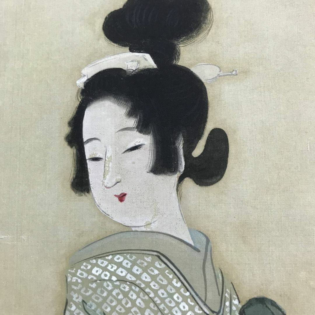 真作】玉泉/左甚五郎美人像図/美人図/美人画/掛軸☆宝船☆AD-70の通販