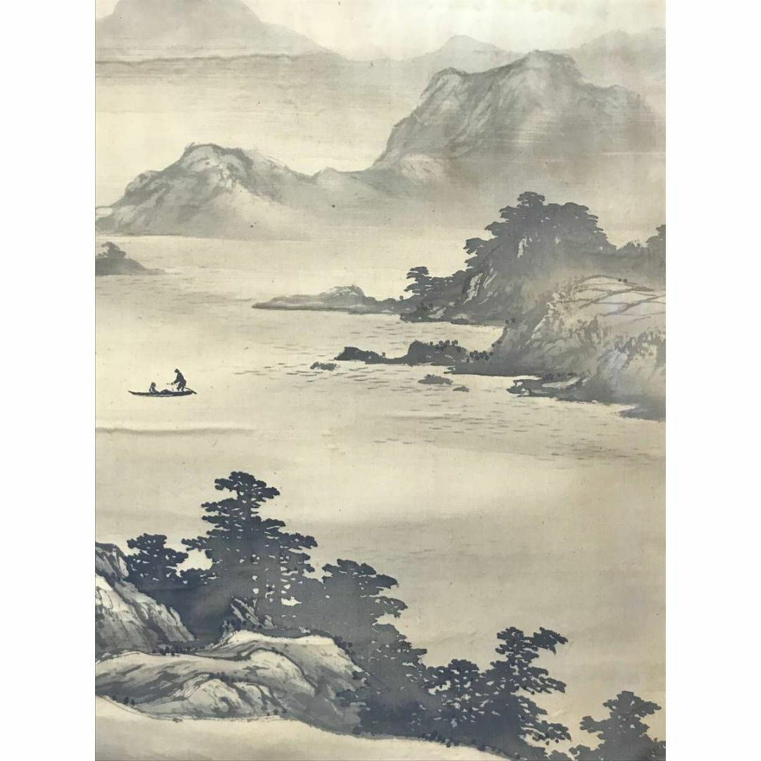 真作】雲鳳/山湖帆舟図/帆船図/山水図/横物/掛軸☆宝船☆AC-266の通販