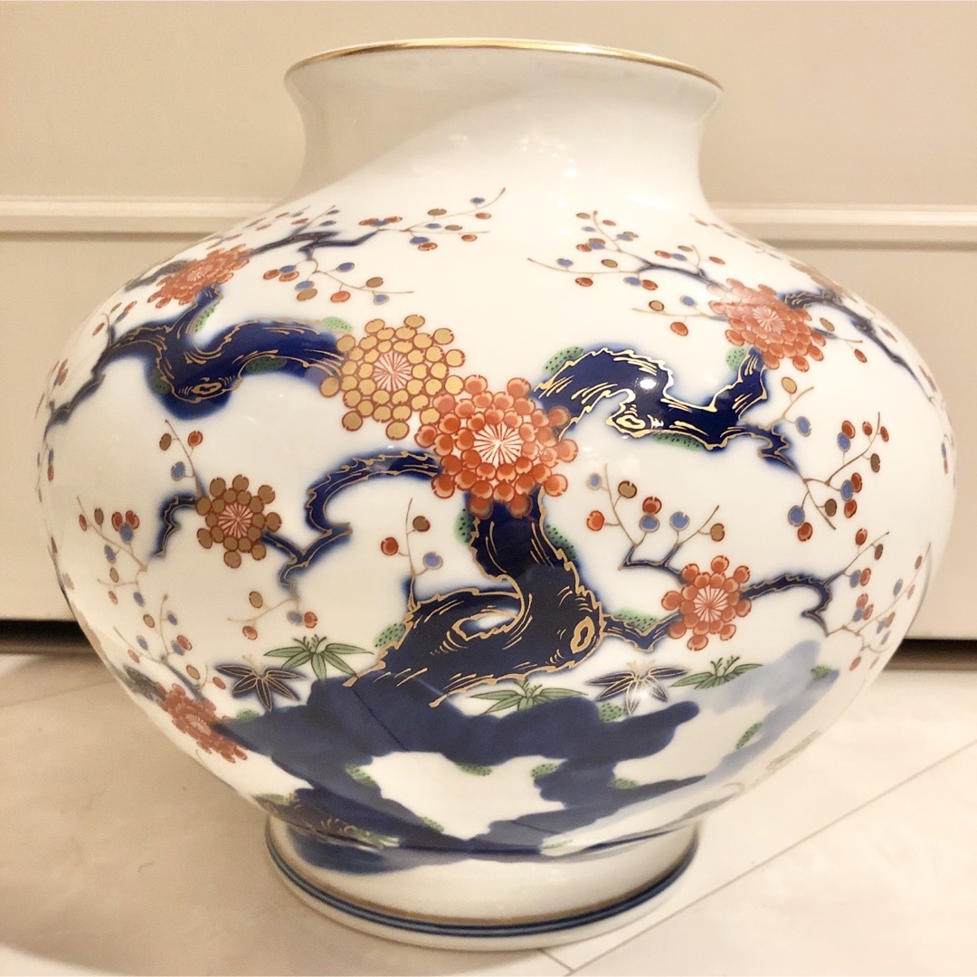 深川製磁 - #13 深川製磁 宮内庁御用達 梅牡丹 花瓶 有田焼窯元 大ぶり