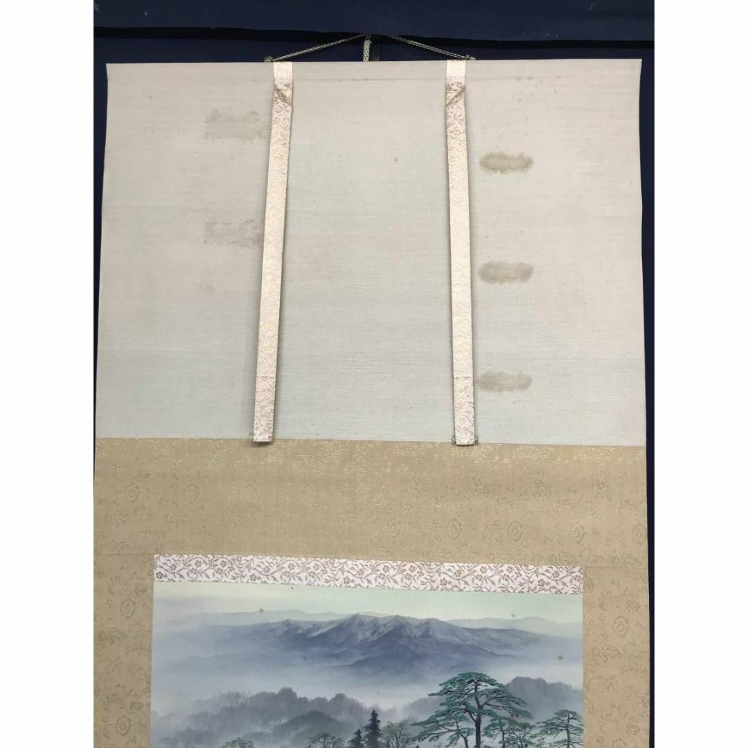 真作】百瀬徳三郎/青緑山村図/山水図/横物/掛軸☆宝船☆AC-156の通販