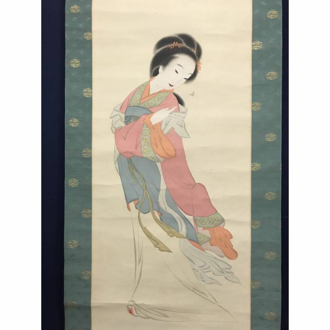 真作】天斎/唐美人に蝶図/美人画/美人図/掛軸☆宝船☆AC-188の通販 by