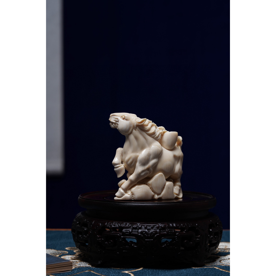 天然マンモス牙美しい手作り彫刻竜生九子 置物 天然マンモス牙美しい