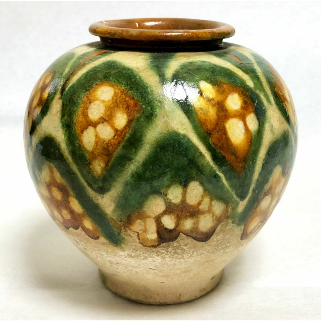 唐時代 唐三彩壺 伝世品焼物 保証 陶器 中国美術 ウブ品 WWTT173の通販