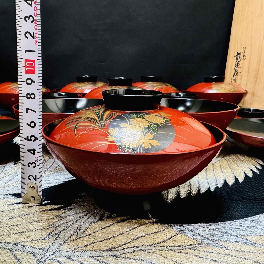 輪島塗 角知作 吸物椀 5客セット 共箱入 椿蒔絵 漆器 天然