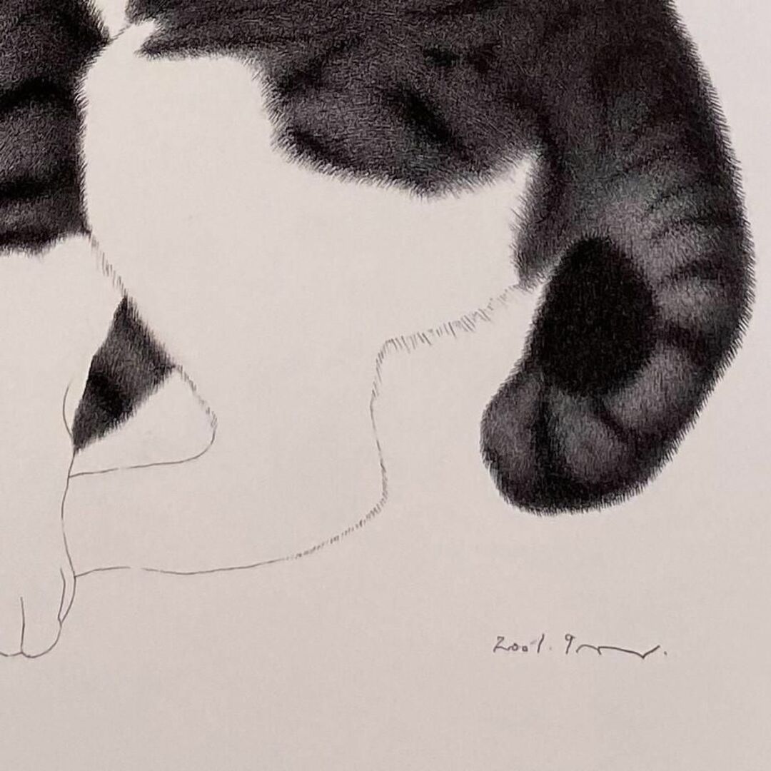 吉成信男、【ねこ】、希少な額装用画集より、新品額装付、状態良好の