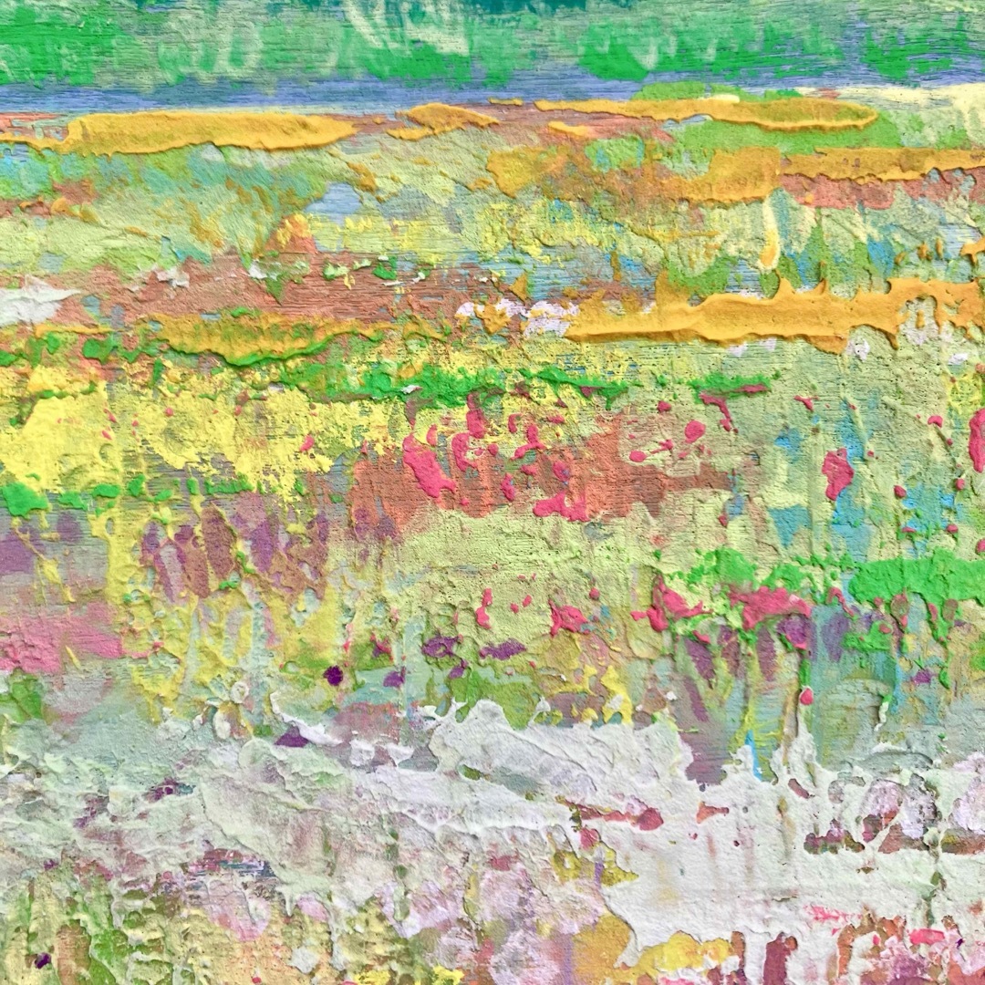 一面に咲く花＊絵画 風景画 春 花畑 テクスチャーアートの通販 by