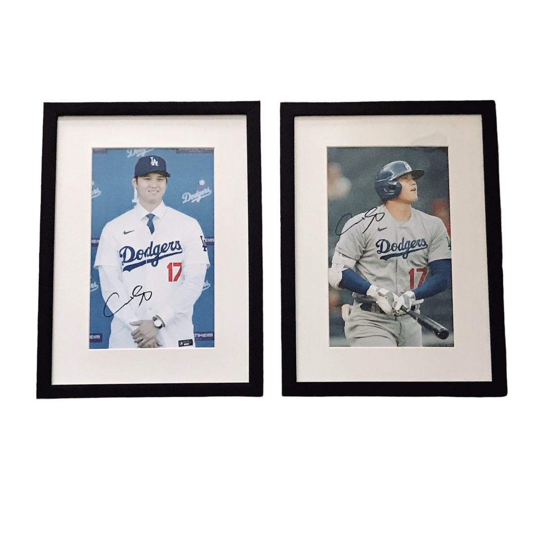 2枚セットMLB ドジャース 大谷翔平 写真 サイン プリント フレーム-1&2