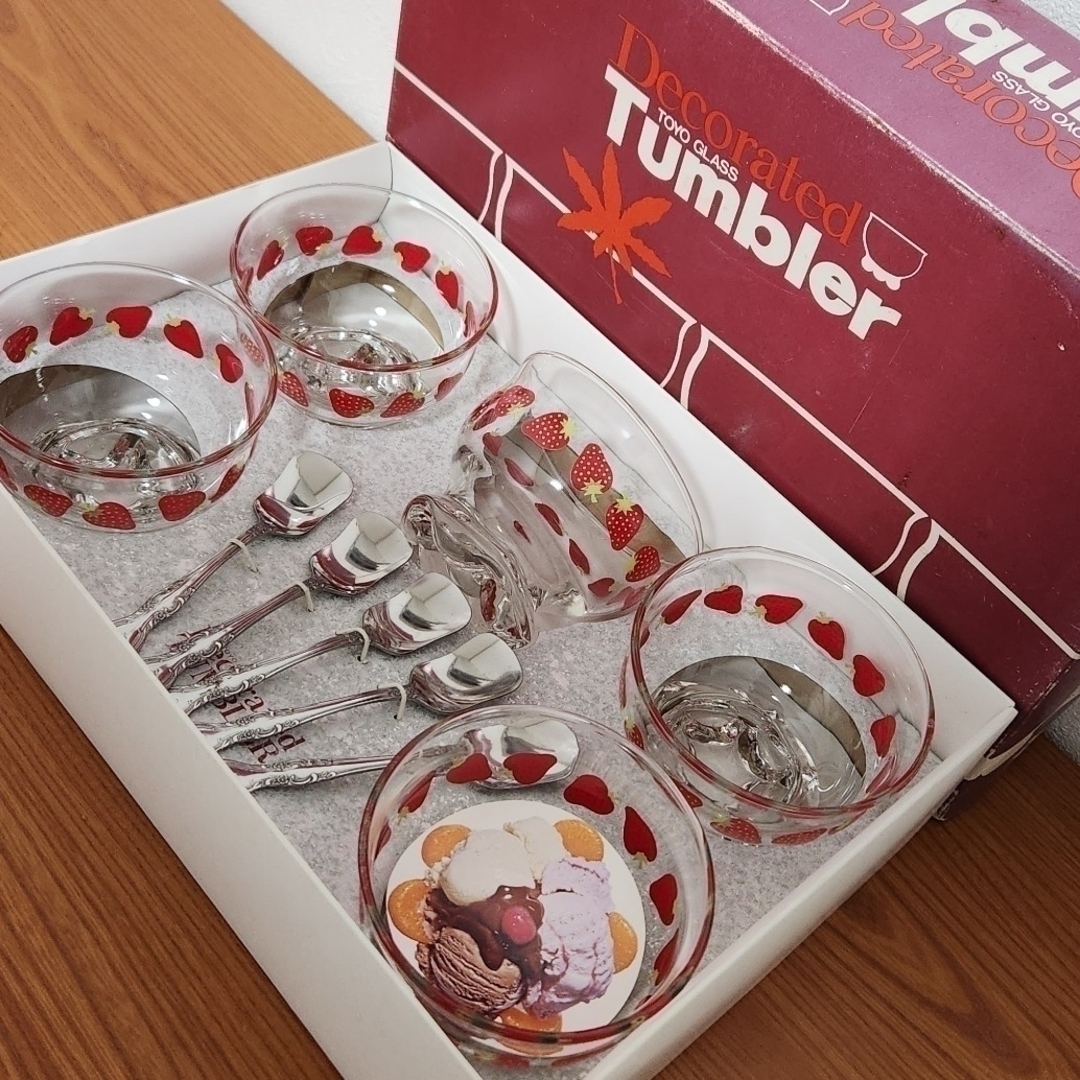 東洋佐々木ガラス - 昭和レトロ 東洋ガラス いちご柄 デザートカップの