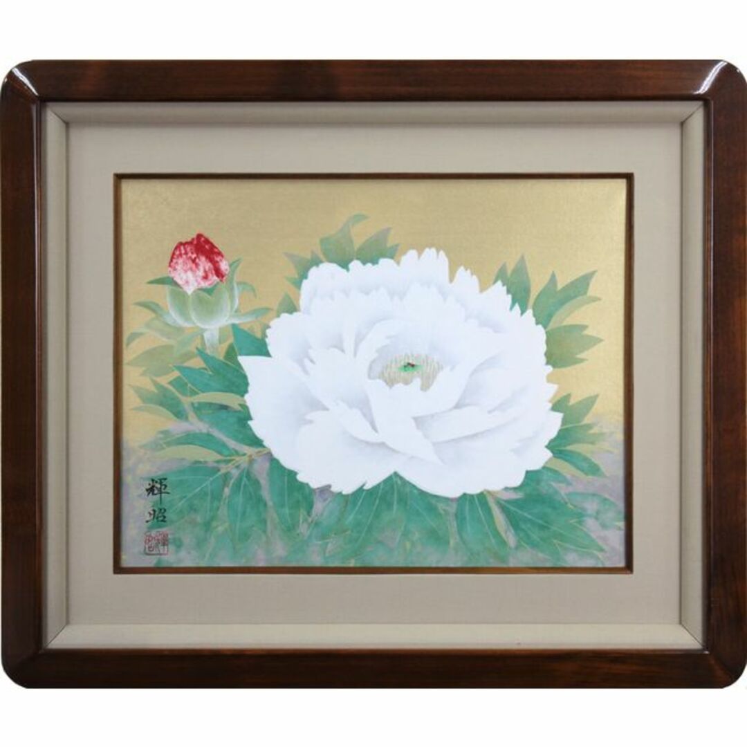 八木輝昭『白牡丹』日本画【真作保証】 絵画の通販 by 北海道画廊｜ラクマ