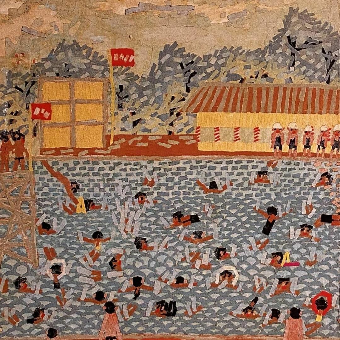 山下清、【ぷーる】、希少な額装用画集より、新品額装付、状態良好の