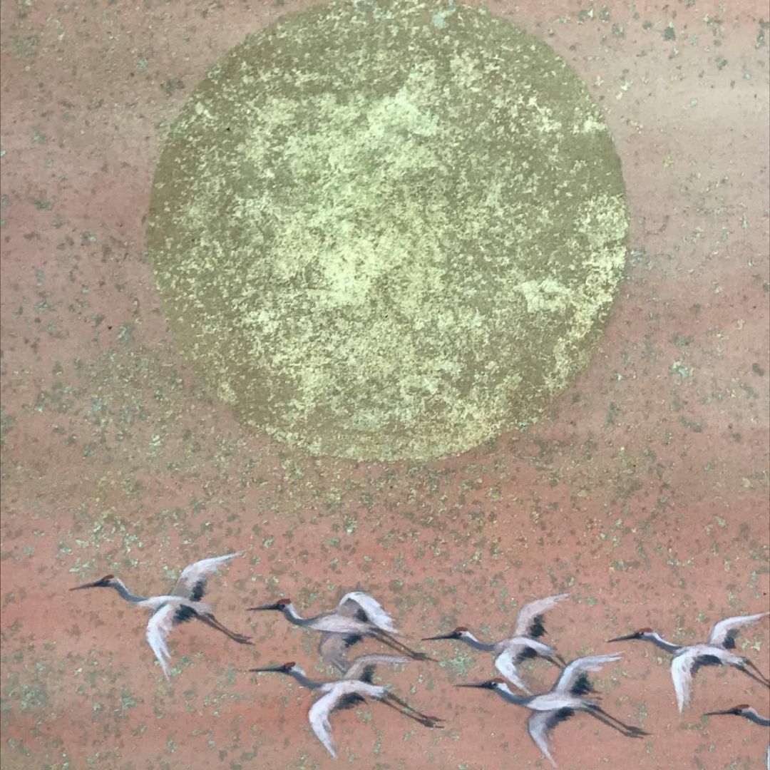 購入 真作/上条静光/元願/旭日舞鶴図/師：川端龍子/群鶴図/掛軸☆宝船