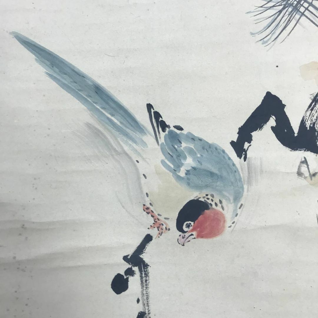 真作/狩野岑信/桃仙人/東方朔/鳥図/三幅対/江戸前期/掛軸☆宝船☆AE