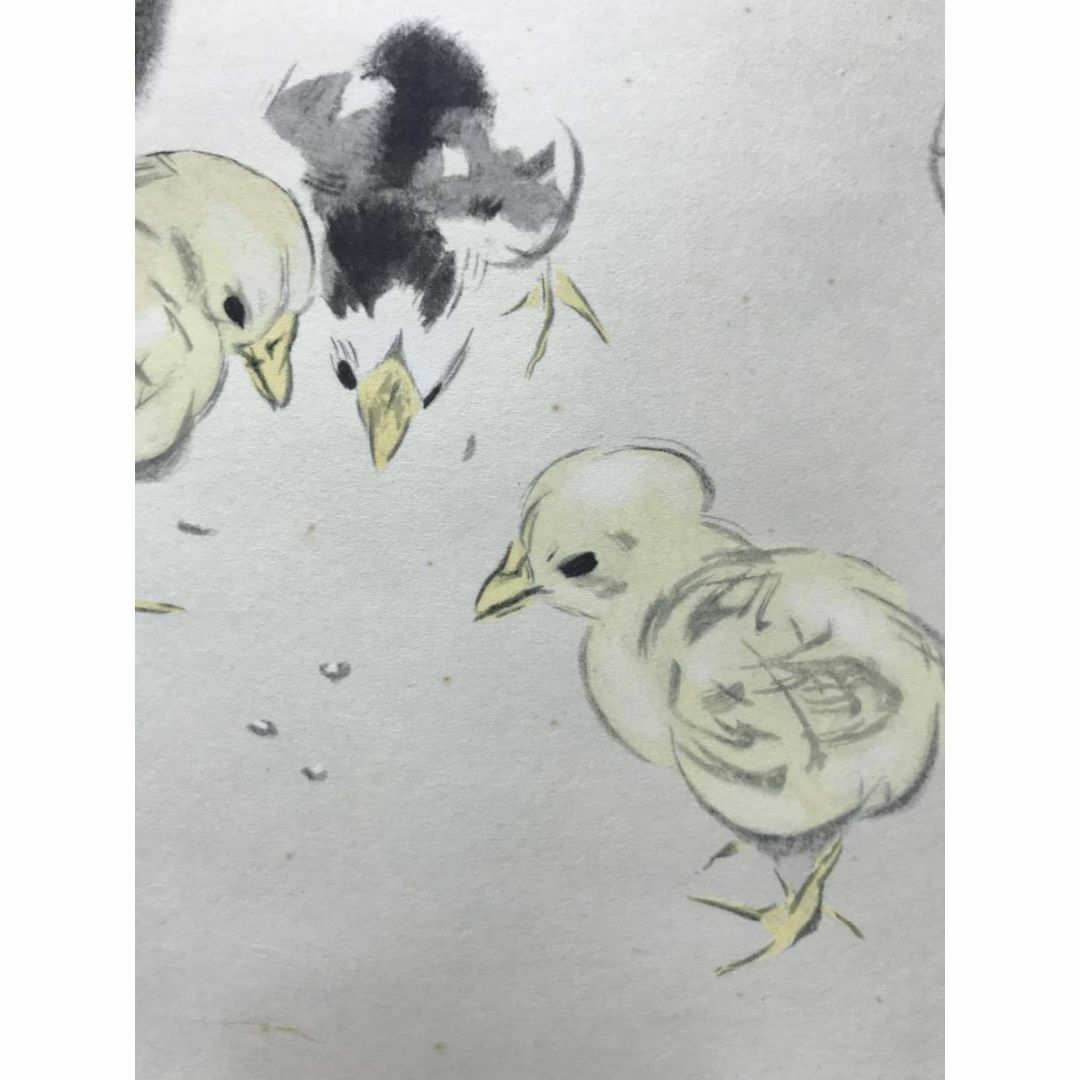 複製】竹内栖鳳/雛鶏図/鶏図/チャボ図/横物/工芸品/掛軸☆宝船☆AC-264