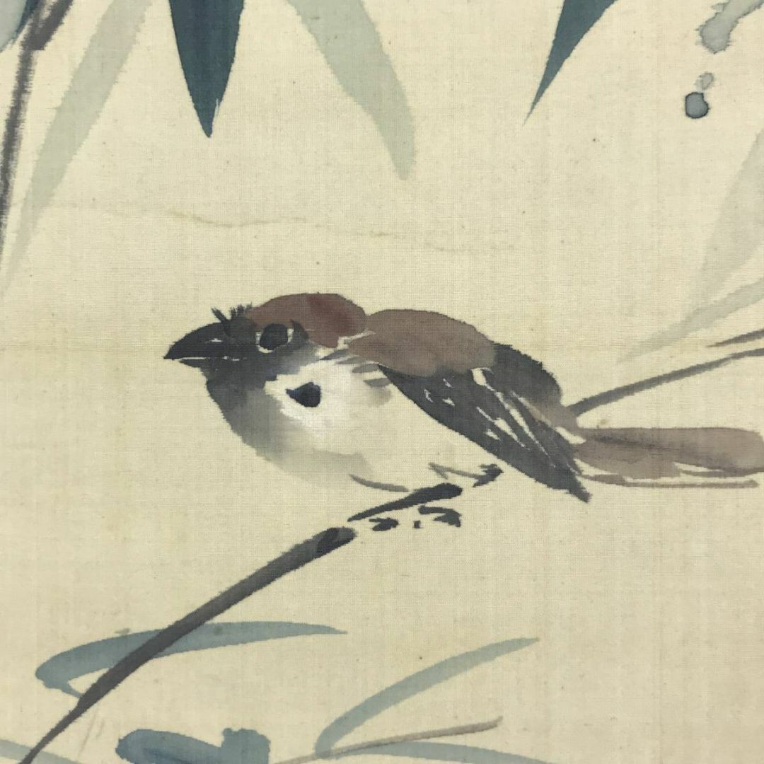 雲峰/竹に雀之図/竹に雀図/花鳥図/小鳥図/小禽図/掛軸☆宝船☆AD-933の