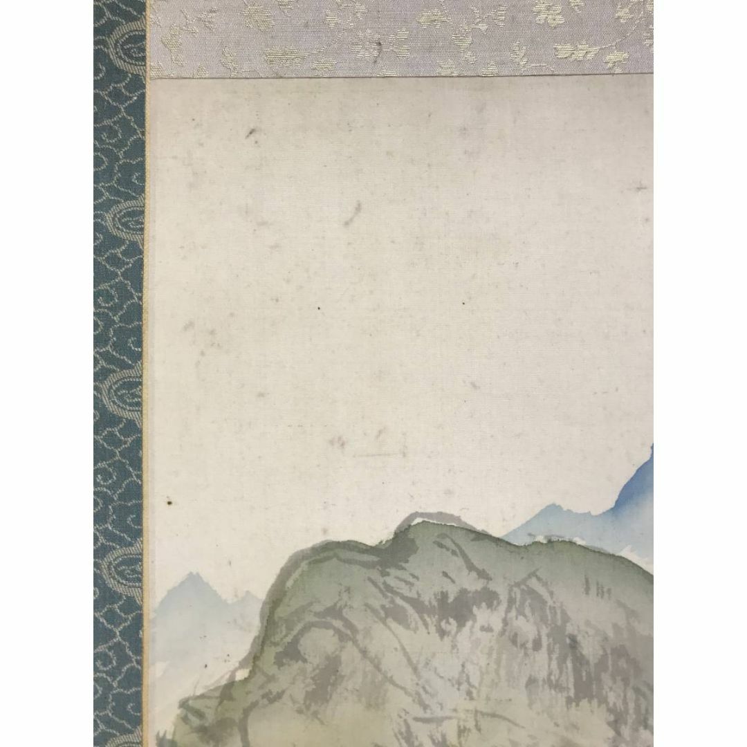 真作】小山春翠/桜花筏下り図/山水図/春景山水図/掛軸☆宝船☆AD-913の