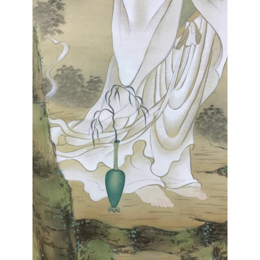 真作/川島玉峰/岩上観音図/観音像図/カンノン図/掛軸☆宝船☆AD-683の