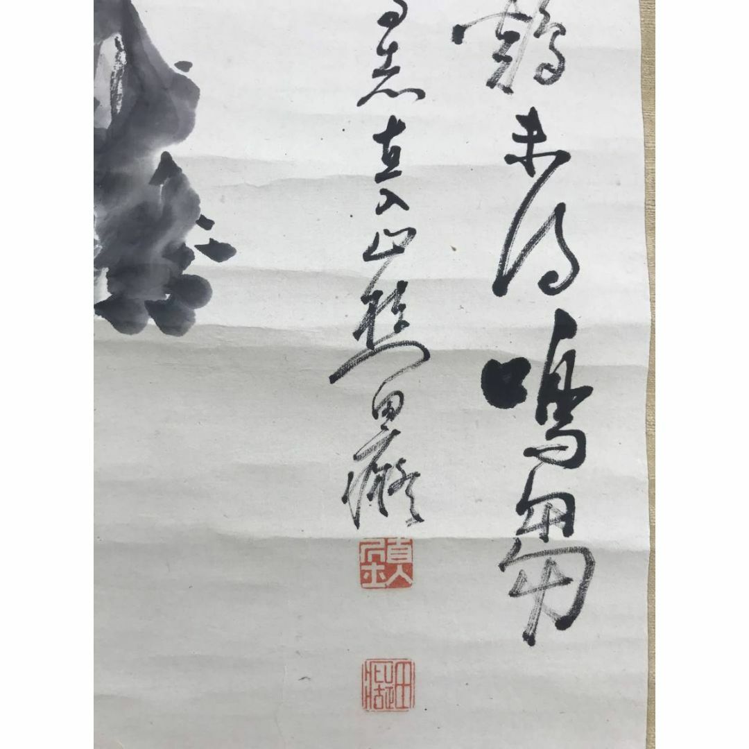 真作/田能村直入/達磨に鶏画賛/ダルマ図/人物図/掛軸☆宝船☆AE-197の