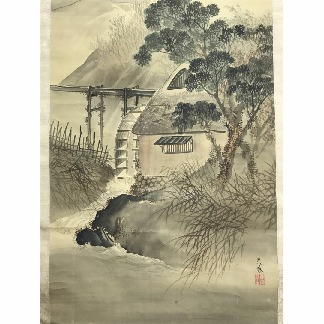 真作】関晴風/山湖春景図/湖畔漁舟図/山水図/掛軸/名家伝来/AD-371 真