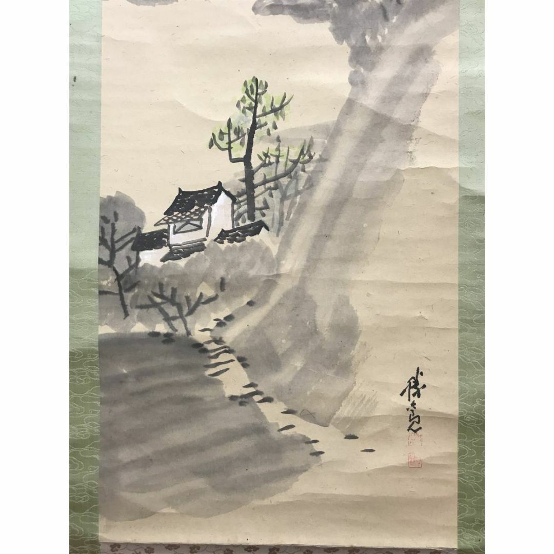 真作】大智勝観/飛泉/滝図/山水図/横物/掛軸/名家伝来/AC-