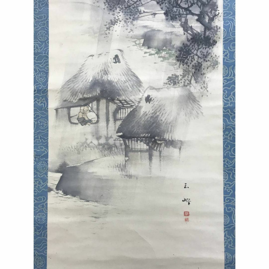 真作/長谷川玉峰/時雨田家図/山水図/5月掛け/掛軸☆宝船☆AE-420の通販