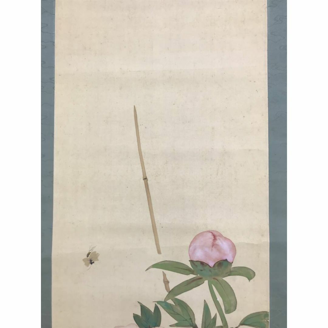 真作】竹内鳴鳳/牡丹に蜂図/ボタン図/花図/掛軸☆宝船☆AD-822の通販