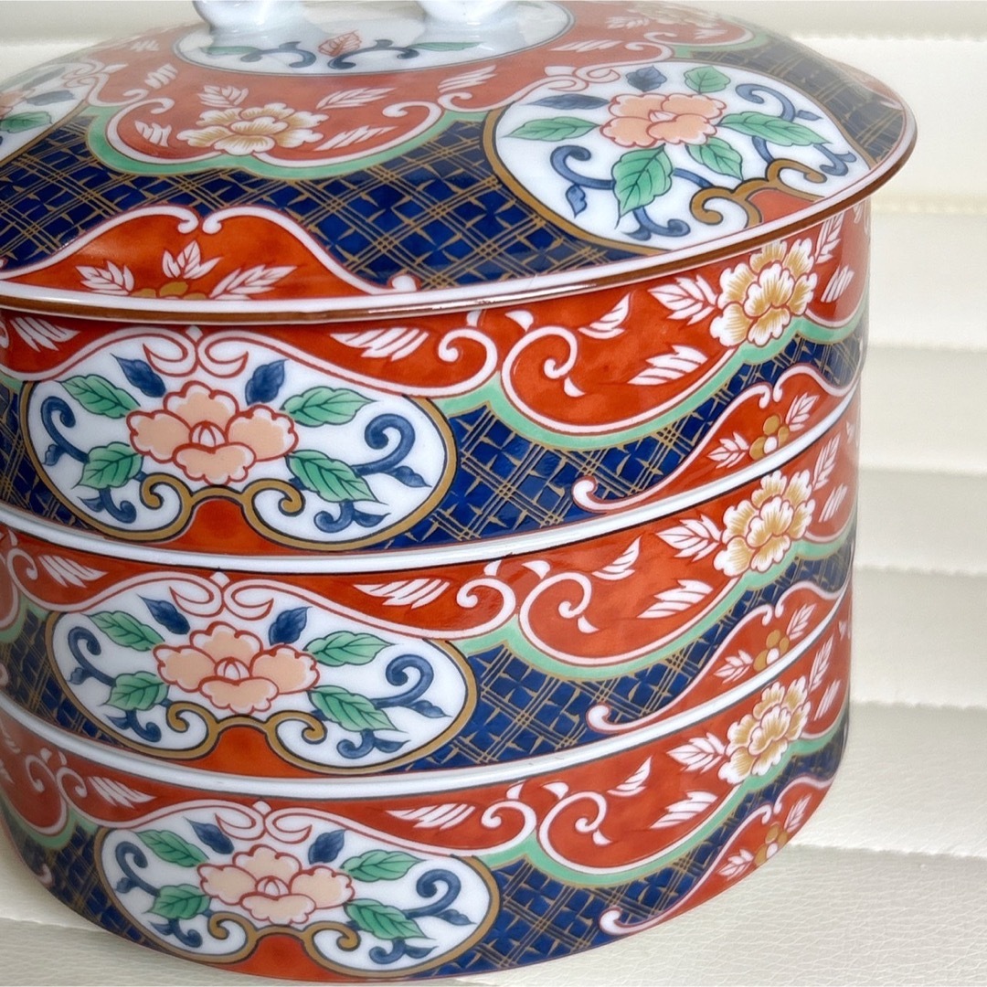 美濃焼 - 前畑陶器 庫山窯 元禄染錦 三段重 古伊万里 色絵 蓋付き重ね