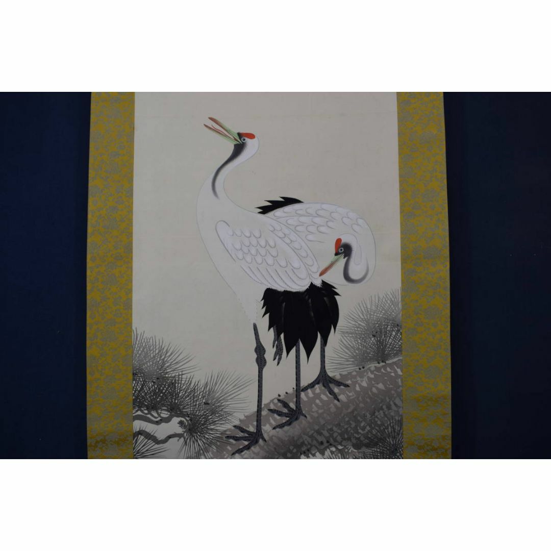 真作】竹峰/松上鶴之図/老松双鶴図/正月掛/掛軸☆宝船☆Y-709の通販 by