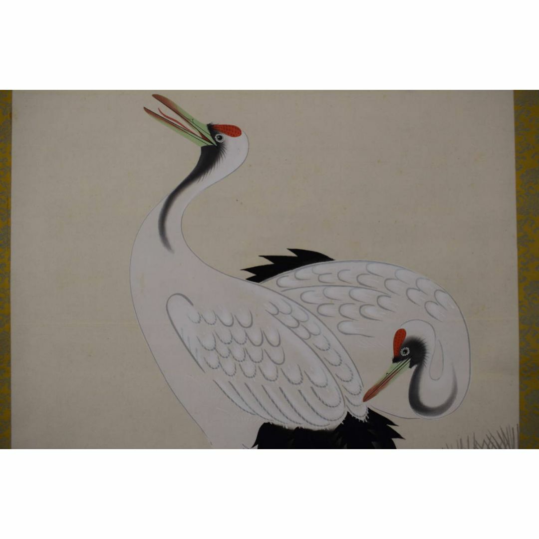 真作】竹峰/松上鶴之図/老松双鶴図/正月掛/掛軸☆宝船☆Y-709の通販 by