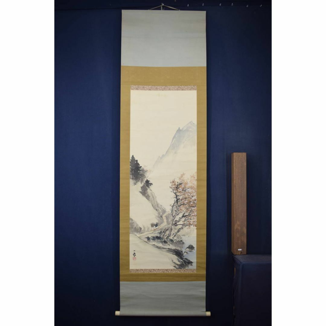 真作/秋錦/雪景山水帰樵図/布袋屋掛軸HJ-180 秋錦/雪景山水帰樵図/布袋
