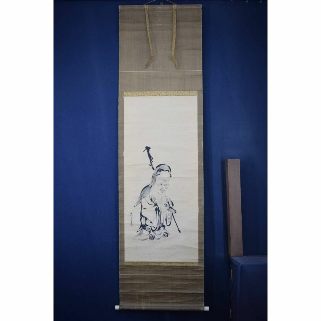 真作】狩野探林守美/七福神/唐子図/掛軸☆宝船☆AB-333