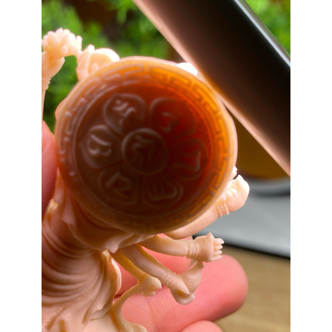 天然マンモス牙美しい手作り彫刻龍鳳観音 置物