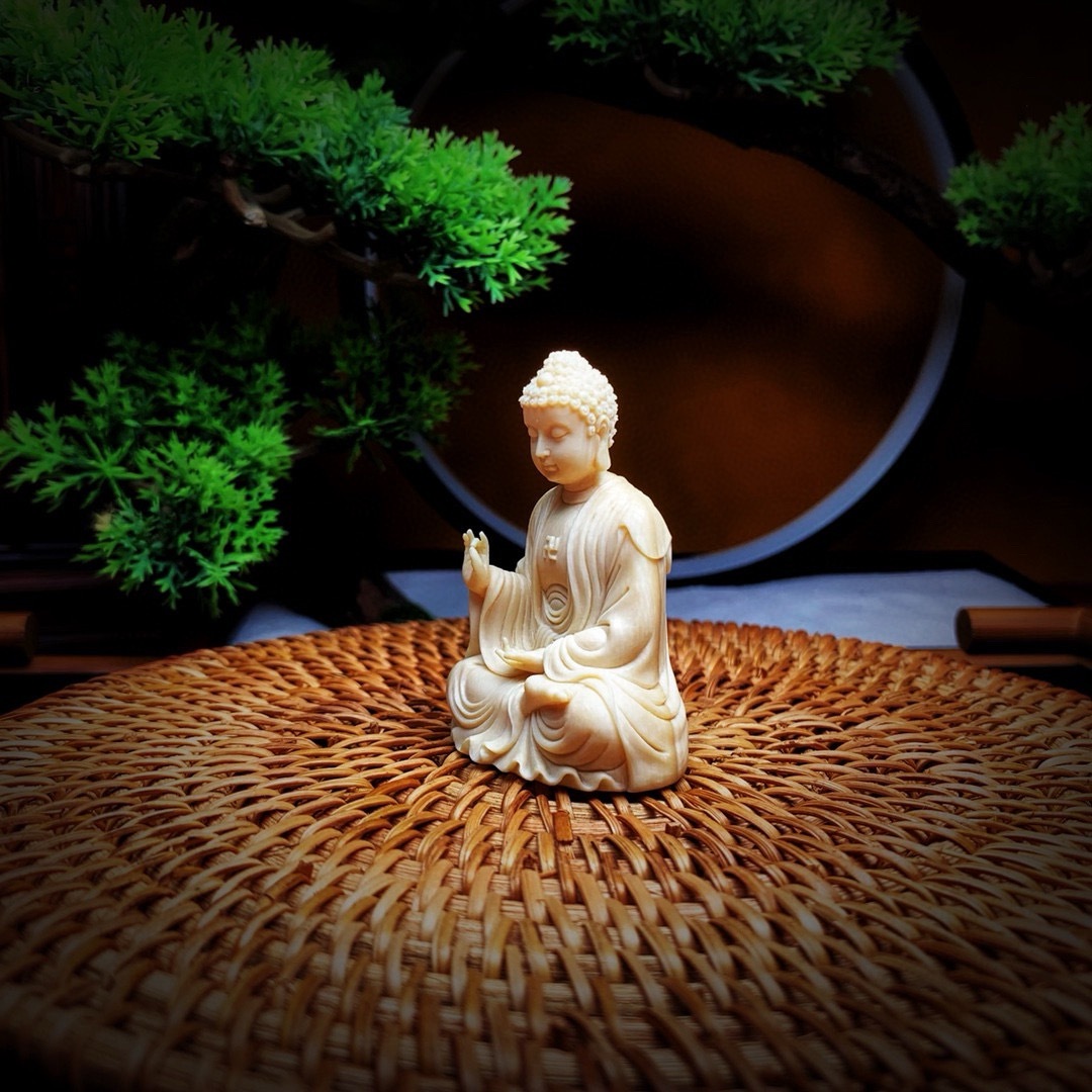 天然マンモス牙美しい手作り彫刻 南海観音 置物 天然マンモス牙美しい