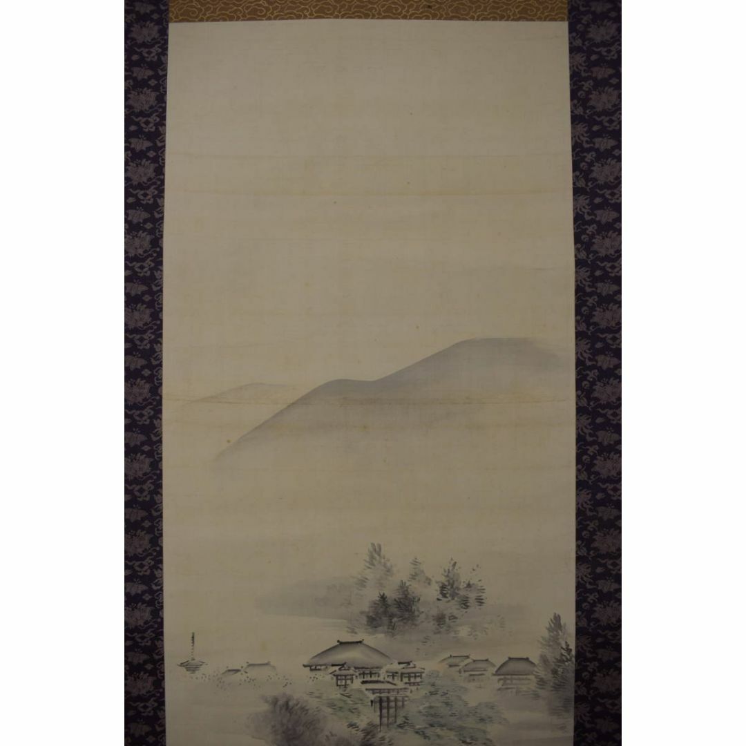 真作/田中日華/京都市/高雄/紅葉山水橋図/布袋屋掛軸HJ-77