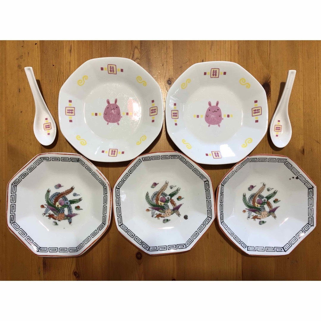 食器 中華皿 八角皿3枚 子供用イラスト入り八角皿&レンゲ2セットの通販