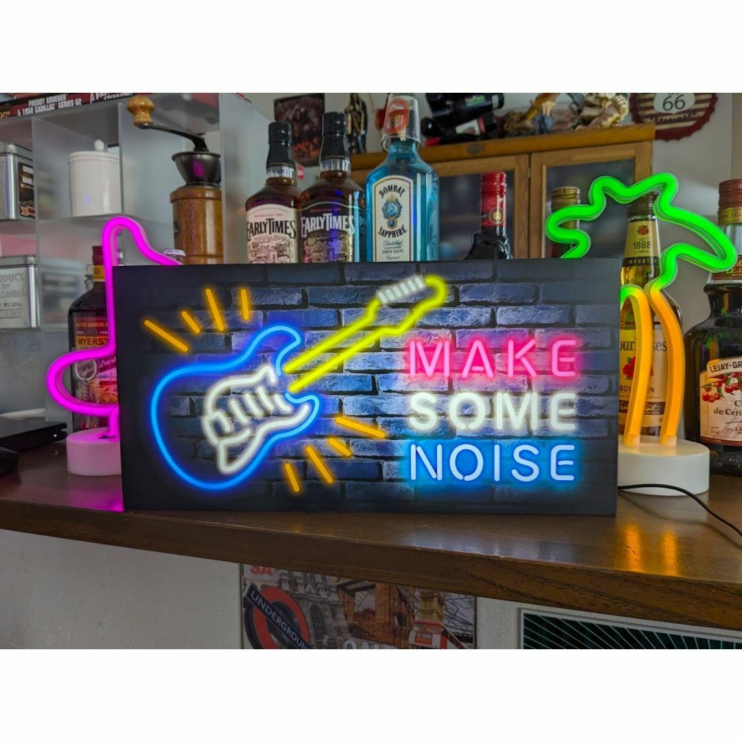 Lサイズ】ギター ライブ ミュージック 楽器店 看板 置物 雑貨 ライト