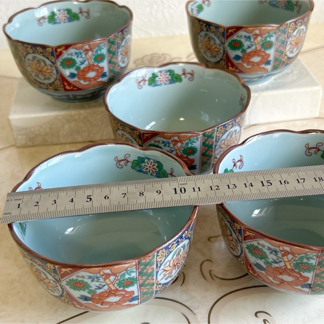 有田焼 - 有田焼 両千窯 金彩古伊万里 輪花揃 5枚セット 小鉢 煮物鉢