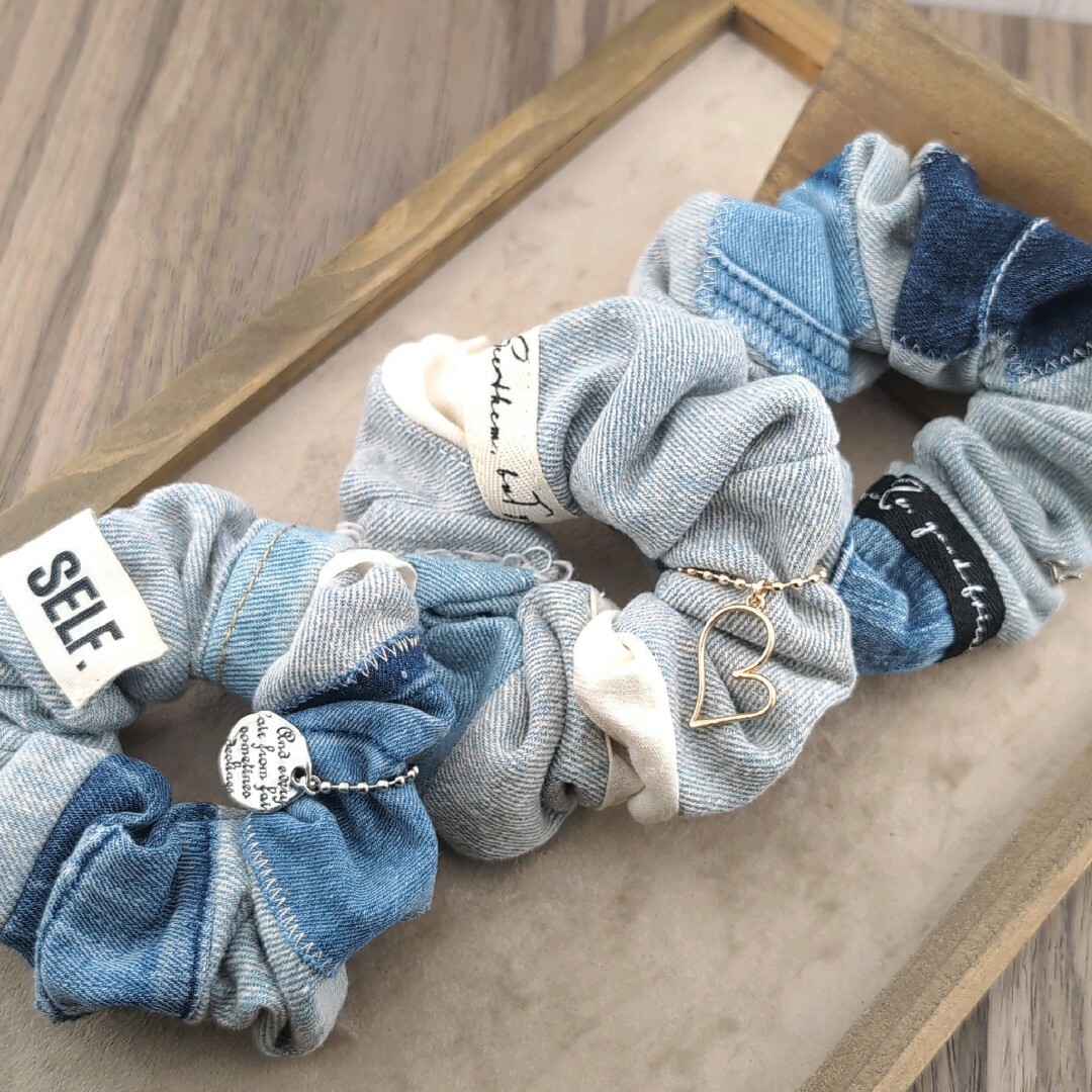 ゴム交換可能* デニムシュシュ heartの通販 by 1&7(デニムリメイク