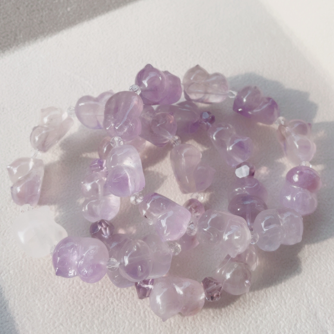 アメシスト 天然石 ブレスレット ねこ パーツの通販 by みっつの葉